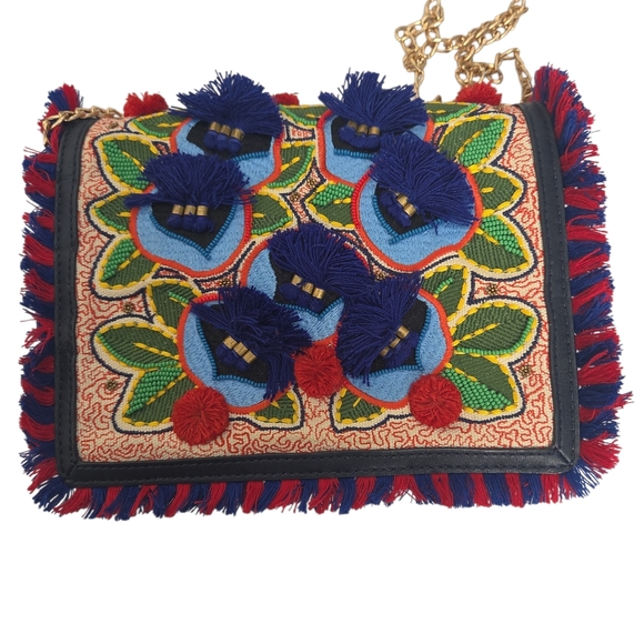 Handbags - Tori BURCH Embroidered Multicolor Fringe Bag PURSE flaw